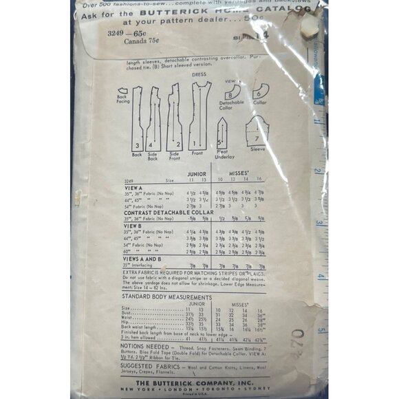 Peter Pan Collar Dress Sewing Pattern Mary Tyler Moore 1970s Butterick Cut 14 - Picture 4 of 5